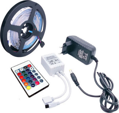 Waterproof LED Strip Power Supply 12V RGB Length 5m and 60 LEDs per Meter Set with Remote Control and Power Supply SMD3528