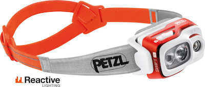 Petzl Wiederaufladbar Stirnlampe LED Wasserdicht IPX4 mit maximaler Helligkeit 900lm Swift RL Orange