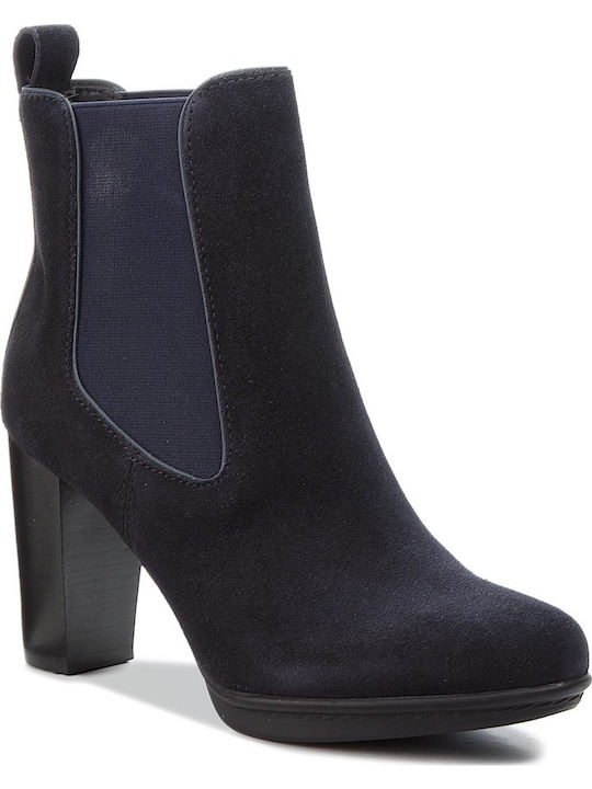 Tommy Hilfiger Suede Women's Chelsea Boots with High Heel Navy Blue FW0FW03574-403