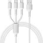 Borofone Regular USB to Lightning / Type-C / micro USB Cable Λευκό 1m (BX16)