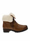 Caprice Leather Women's Ankle Boots with Fur Tabac Brown