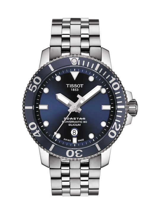 Tissot Seastar 1000 Powermatic 80 Ceas Bărbătesc 39mm Cronograf Baterie cu Argintiu Brățară Metalică