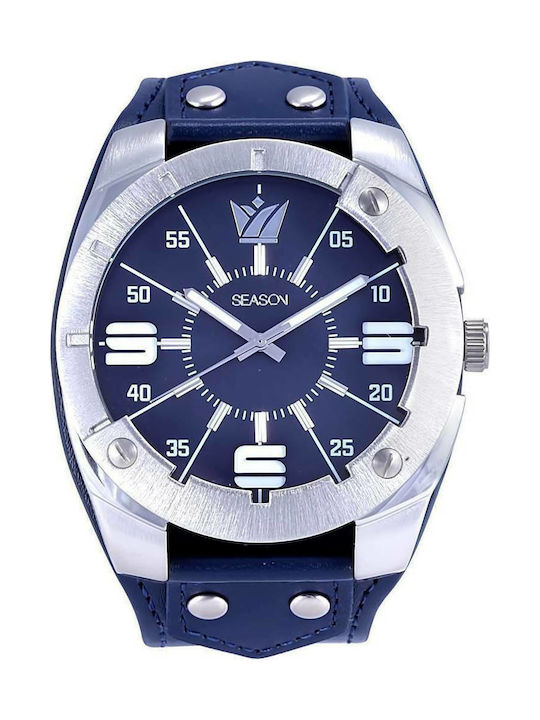 Season Time Power Watch Battery with Blue Leather Strap