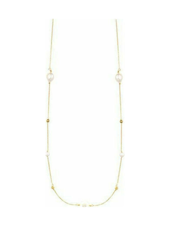 Long necklace with pearls made of gold plated silver