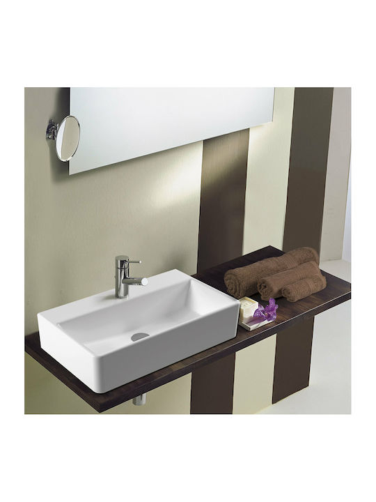 Serel Tetra Aufgesetztes Waschbecken Porzellan 60x35x14cm Weiß