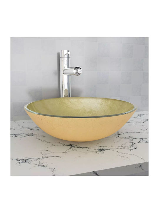 vidaXL Επικαθήμενος Νιπτήρας Γυάλινος 42x42x14cm Χρυσός