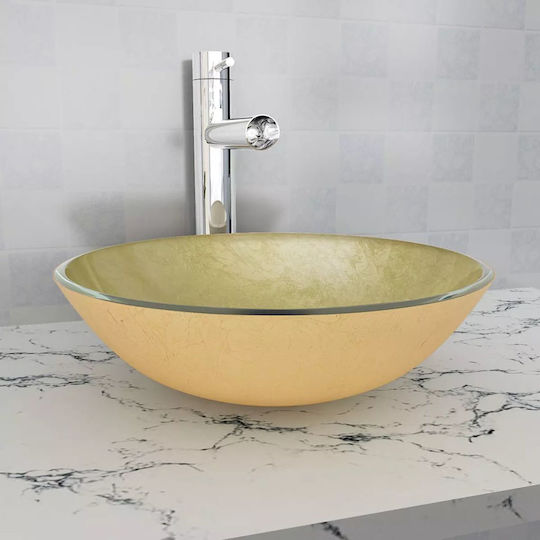 vidaXL Aufgesetztes Waschbecken Glas 42x42x14cm Gold