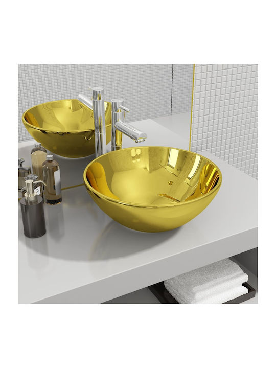 vidaXL Deasupra Blatului Chiuvetă Ceramică 32.5x32.5x14cm Auriu