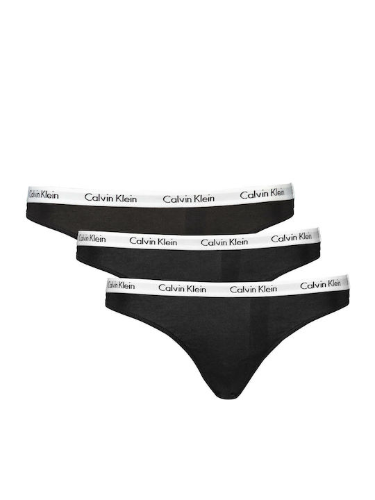 Calvin Klein Βαμβακερά Γυναικεία String 3Pack Μαύρα
