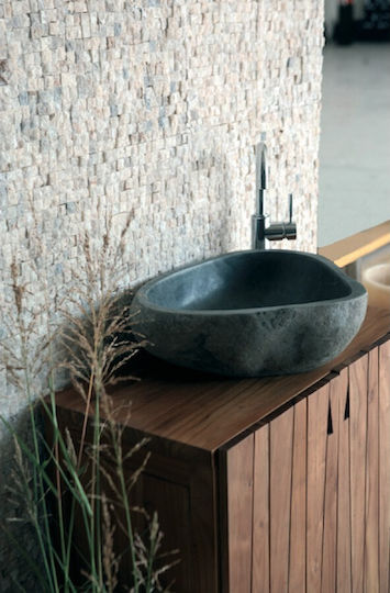 Bati Bali River Stone 40 Deasupra Blatului Chiuvetă Piatră 50x50x15cm Negru Bati Bali River Stone 40 Deasupra Blatului Chiuvetă Piatră 50x50x15cm Negru