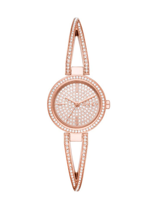 DKNY Crosswalk Watch with Metal Bracelet Pink Gold