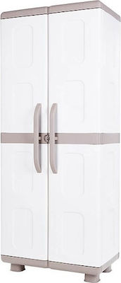 Dulap cu două uși Άρια Plastic cu Compartiment & 4 Rafturi Bej/alb 73x44x179buc