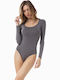 Minerva Long Sleeve Bodysuit 90-91790 Gray 90-91790-455