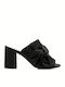 Suede Mules with Chunky High Heel in Black Color