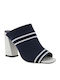 Leather Mules with Chunky High Heel in Navy Blue Color