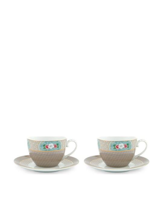 PiP Studio Blushing Birds Porcelain Cappuccino Cup Set 280ml Khaki 2pcs