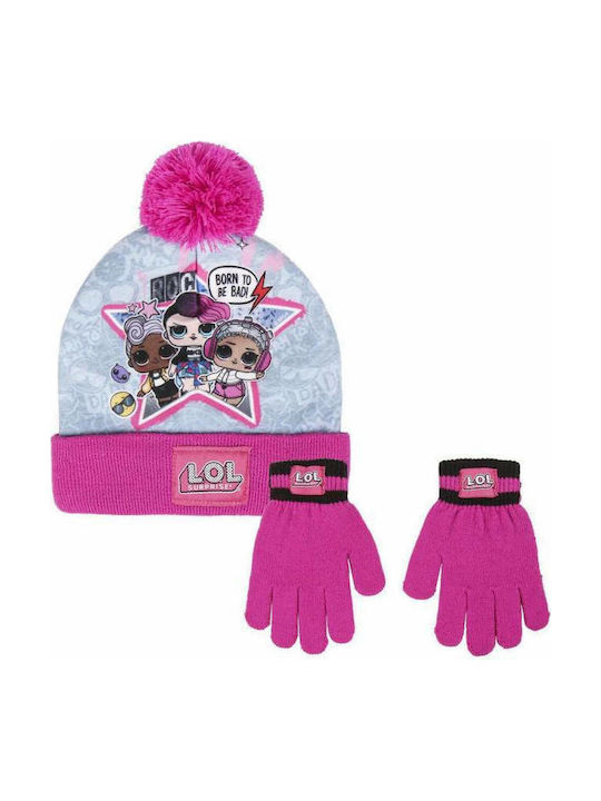 Cerda LOL Kids Beanie Set with Scarf Knitted Fuchsia