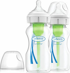 Dr. Brown's Glass Baby Bottle Set Options+ Wide Neck Anti-colic with Silicone Teat 270ml for 0+ μηνών 2pcs