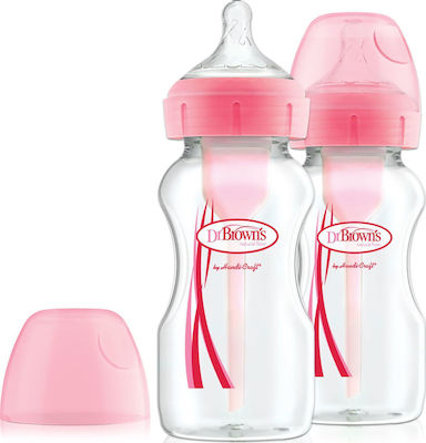Dr. Brown's Set aus Plastikflaschen Options+ Wide Neck Gegen Koliken mit Silikonsauger für 0+, 0+ m, Monate Pink 270ml 2Stück