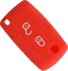 Silicone Car Key Cover Case with 2 Buttons for Citroen / Peugeot Red