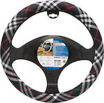 Car+ Car Steering Wheel Cover Grey Checked with Diameter 37-39cm Synthetic Multicolour