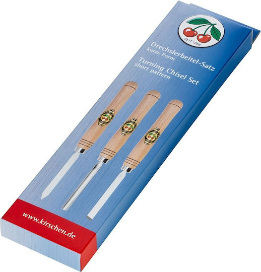 Kirschen Set de dălți pentru strung 3 bucăți Daltă cu Drepti / Hollow / Pointed Lamă cu Lemn Mâner Set 3buc
