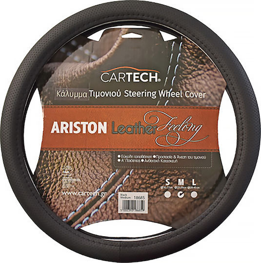Cartech Car Steering Wheel Cover Αriston Leather Feeling with Diameter 38cm made of Leatherette Black