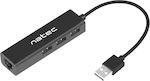 Natec Dragonfly USB 2.0 Hub 3 Porturi cu conexiune USB-A / Ethernet