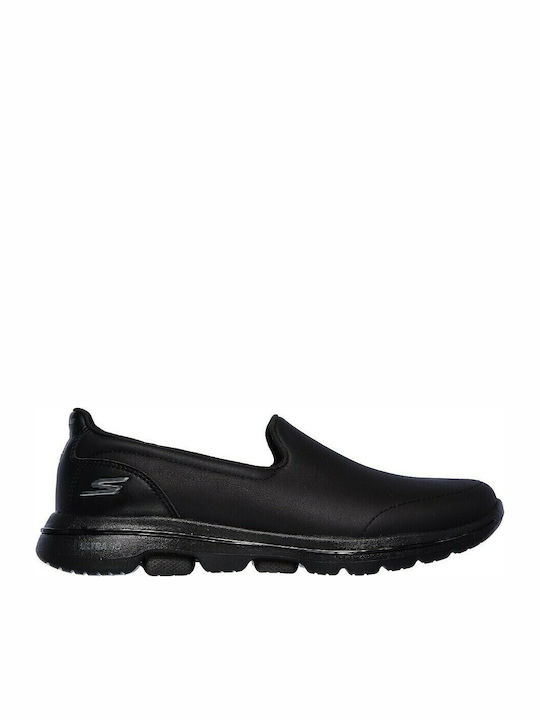 Gowalk 5 Polished Γυναικεία Slip-On Δερμάτινα Μαύρα