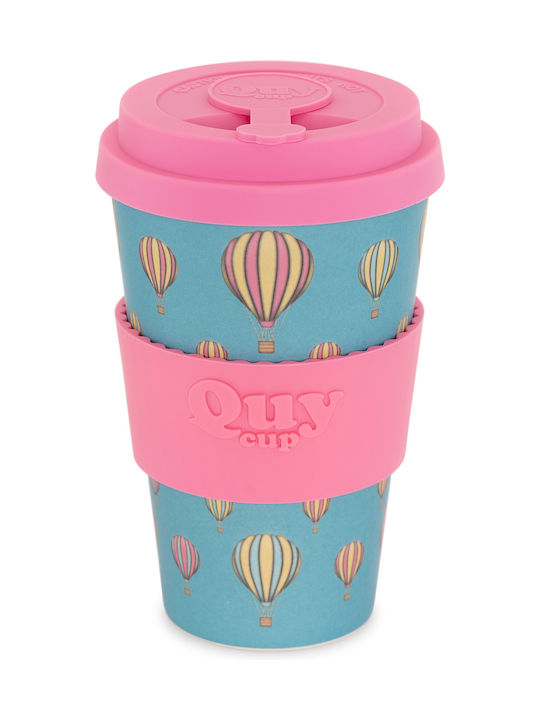 QuyCup Balloon Bamboo Cup with Lid Blue 400ml