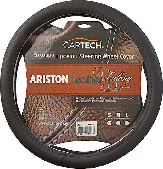 Cartech Car Steering Wheel Cover Αriston Leather Feeling with Diameter 36cm made of Leatherette Black