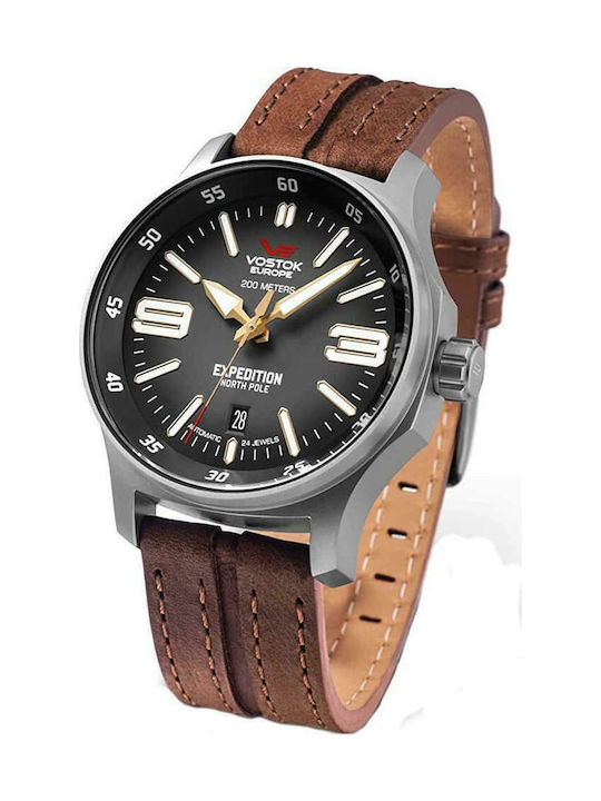 Vostok Europe Expedition North Pole Ανδρικό Ρολόι 43mm Αυτόματο με Καφέ Δερμάτινο Λουράκι