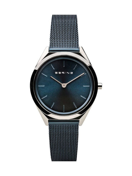 Bering Time Ultra Slim Ανδρικό Ρολόι 39mm Μπαταρίας με Μπλε Μεταλλικό Μπρασελέ