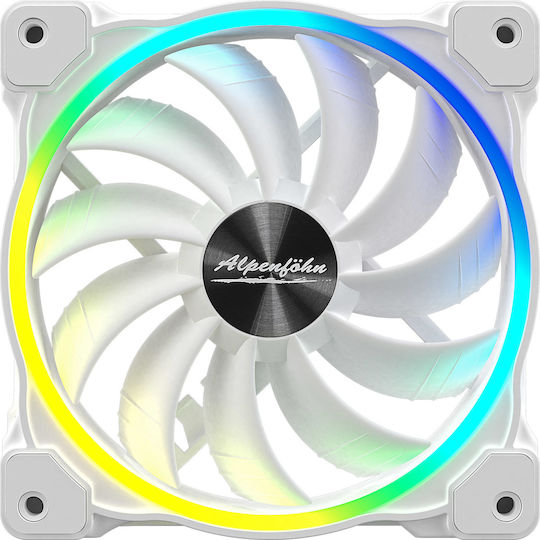 Alpenfoehn WingBoost 3 High Speed Case Fan 120mm (2200rpm / 77.9cfm) with ARGB Lighting and Connection 3-Pin / 4-Pin PWM White