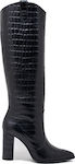 Makis Fardoulis 7128Χ Δερμάτινες Γυναικείες Μπότες με Ψηλό Τακούνι Μαύρες