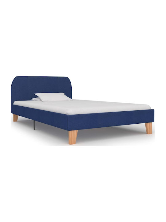 Κρεβάτι Μονό Επενδυμένο με Ύφασμα Μπλε με Τάβλες για Στρώμα 90x200cm