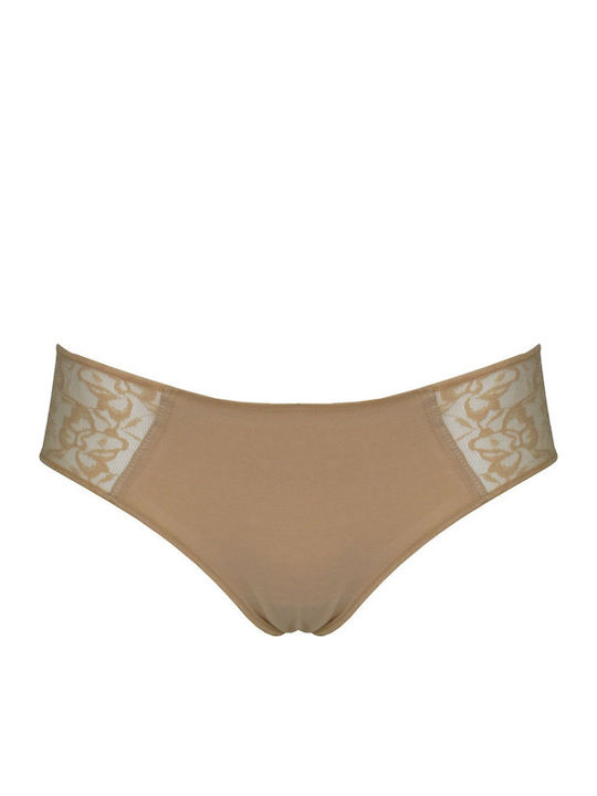 Helios Baumwolle Damen Slip mit Spitze Beige