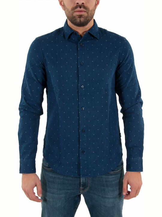 Armani Jeans Men's Shirt Long Sleeve Denim Polka Dot Navy Blue