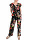 Only Women's Short-sleeved One-piece Suit Black Floral