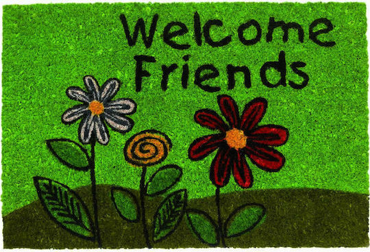 Sdim Fußmatte aus Kokosnussfasern mit rutschfester Unterlage Ruco Print 401 Welcome Friends Grün 40x60cm Dicke 15mm