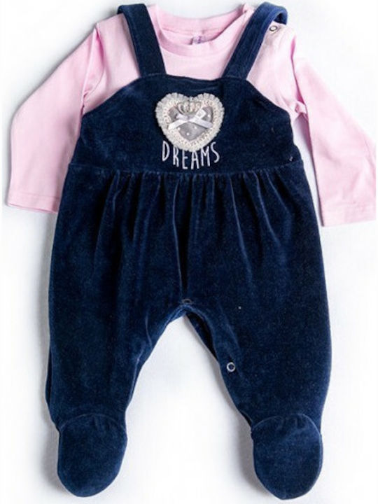 Dreams by Joyce Baby Bodysuit Set Long-Sleeved Velvet with Pants Navy Blue