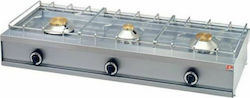 Panaritis Tabletop Commercial LPG Burner with 3 Hearths 33kW 120x48x22cm