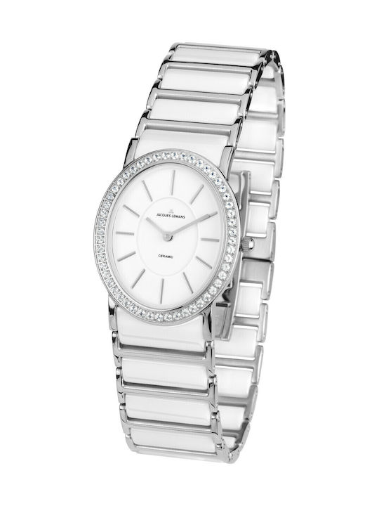 Jacques Lemans Γυναικείο Ρολόι 32mm Μπαταρίας με Ασημί Μεταλλικό Μπρασελέ