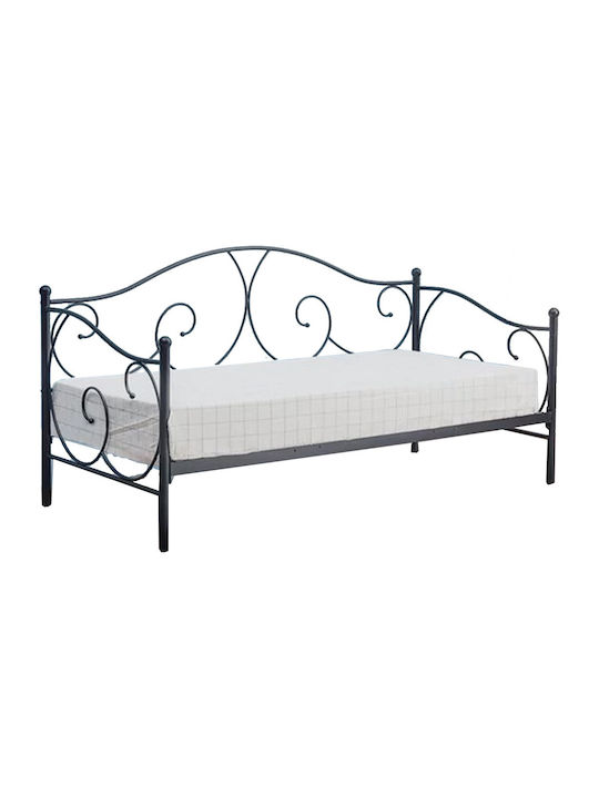 Michael Κρεβάτι Μονό Μεταλλικό Μαύρο με Τάβλες για Στρώμα 90x200cm
