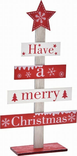 Christmas Decorative Wood Tree with Inscription 30cm Red