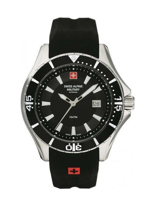 Swiss Alpine Military by Grovana Ανδρικό Ρολόι 46mm Μπαταρίας με Μαύρο Καουτσούκ Λουράκι