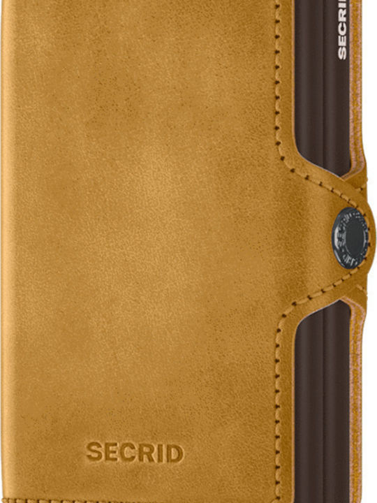 Twinwallet Vintage Δερμάτινο Ανδρικό Πορτοφόλι Καρτών με RFID και Μηχανισμό Slide Κίτρινο