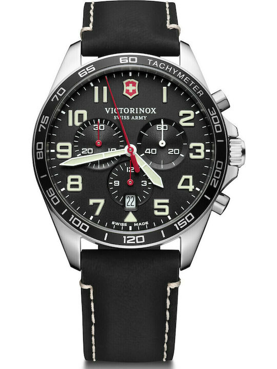 Victorinox Fieldforce Ανδρικό Ρολόι 42mm Χρονογράφος Μπαταρίας με Μαύρο Δερμάτινο Λουράκι