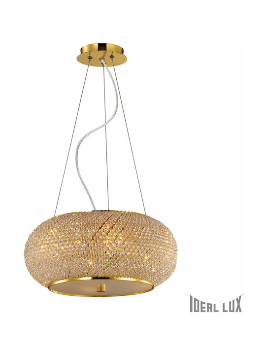 Ideal Lux Pasha SP14 Pendant Chandelier with Crystals for 14 Bulbs E14, E.14 Gold