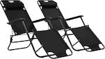 vidaXL Sunbed-Armchair Beach with Reclining 2 Slots Black Set of 2pcs